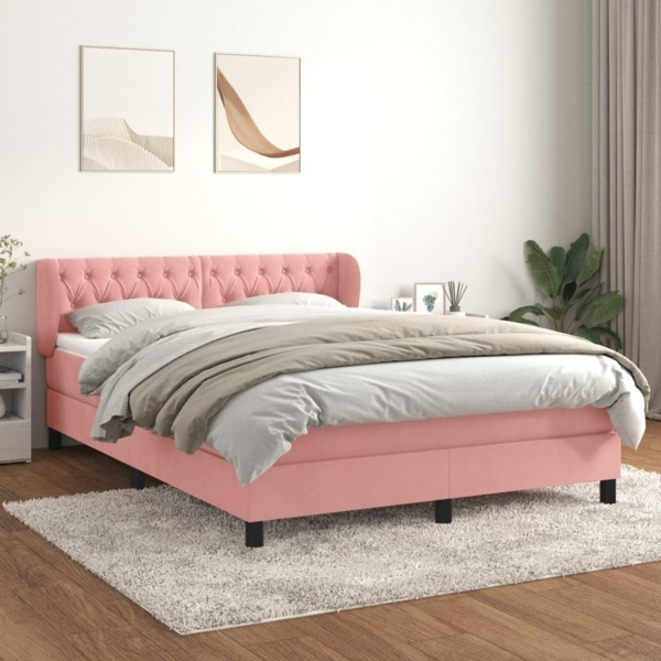 vidaXL Boxspringbett mit Matratze Rosa 140x190 cm Samt 3127672