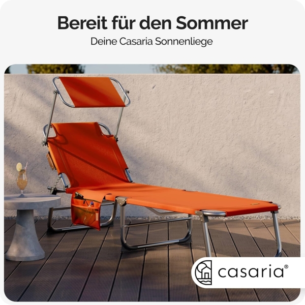 Casaria® 2er Set Sonnenliege Klappbar Wetterfest Gartenliege Mit Dach Seitentasche Tragegriff bis 150kg 190cm Aluminium 2 Personen Liegestuhl Orange Bild 8