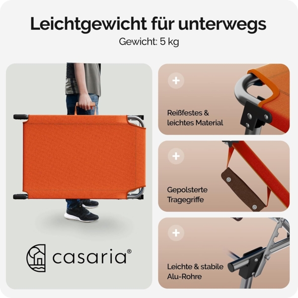 Casaria® 2er Set Sonnenliege Klappbar Wetterfest Gartenliege Mit Dach Seitentasche Tragegriff bis 150kg 190cm Aluminium 2 Personen Liegestuhl Orange Bild 7