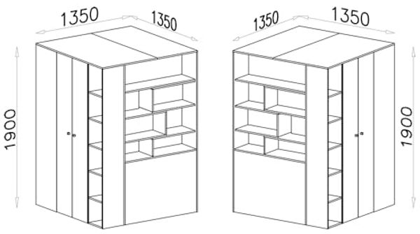 Lomadox Kleiderschrank SEATTLE-133 begehbar, 135x135cm, in Beton/weiß/Eiche Bild 5