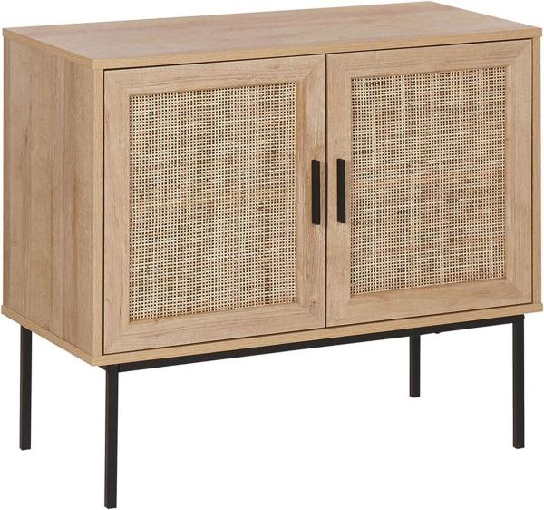 Sideboard heller Holzfarbton 2 Rattan-Türen PASCO