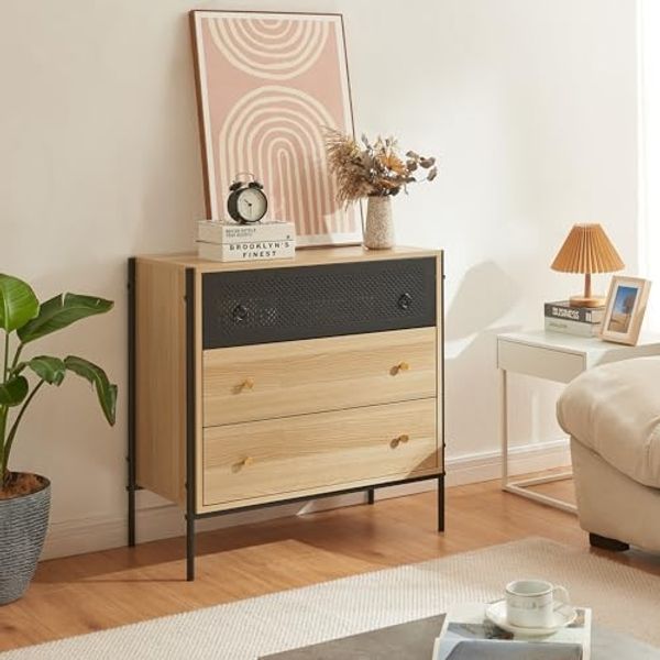 Kommode Tysnes mit 3 Schubladen 80x80x40 cm Eiche/Schwarz [en. casa]