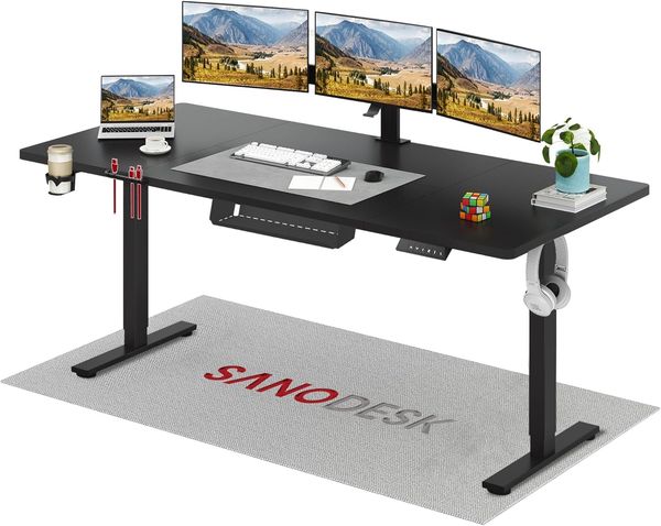 SANODESK Elektrischer Höhenverstellbarer Schreibtisch einfach mit Tischplatte Memory Funktion und Haken, Schreibtisch Höhenverstellbar Elektrisch für Heimbüro, Homeoffice und Hause(200x80 cm,schwarz)