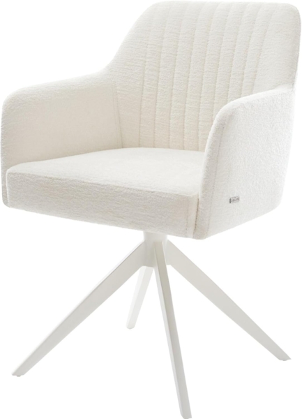 Drehstuhl Greg-Flex Bouclé Soft Beige Kreuzgestell breit Weiß 360° drehbar Wippfunktion Taschenfederkern