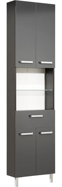 Pelipal Badezimmerschrank; 311 in Grau-Anthrazit, Glanz, 50 cm breit | hochschrank; mit 4 Türen, 1 Schubkasten und 4 Glas-Einlegeböden
