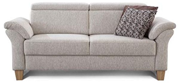 Cavadore 3-Sitzer Sofa Ammerland / Couch mit Federkern im Landhausstil / Inkl. verstellbaren Kopfstützen / 186 x 84 x 93 / Strukturstoff natur Bild 4