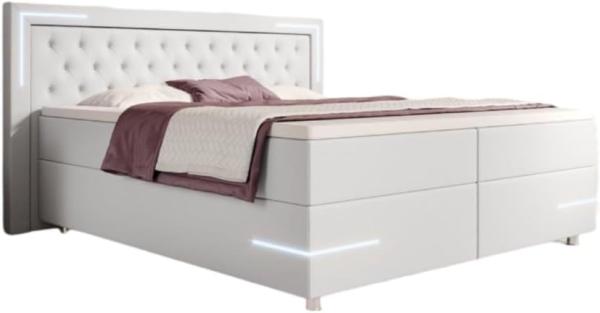 Boxspringbett Verona mit LED (Kunstleder) 120x200 Weiß H2