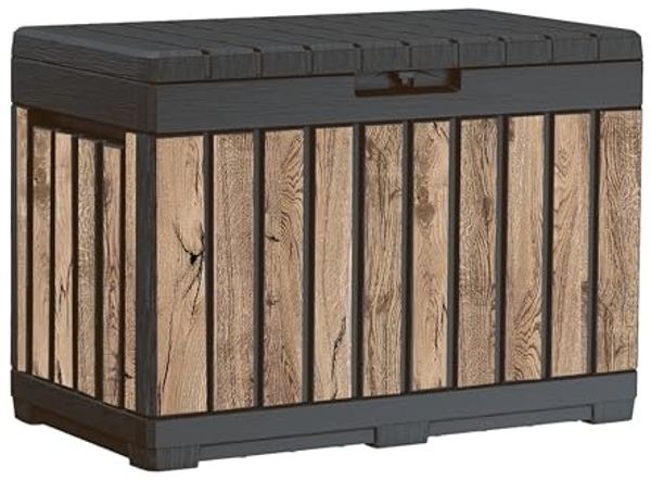 Keter Gartenbox Kentwood, 190 Liter, Holzoptik Pinie, Deckel bis 260 kg belastbar, abschließbar, wetterfest, UV-resistent, wartungsfrei