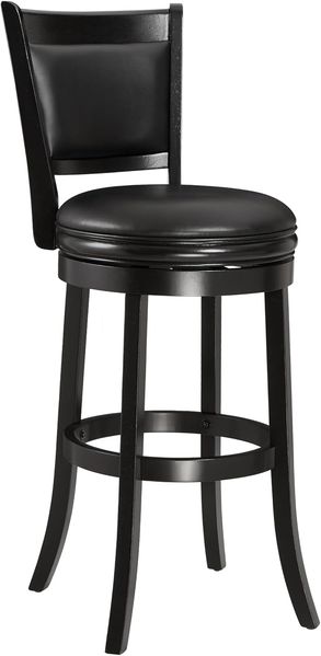 Ball & Cast Gepolsterter Drehbarhocker, Pub Höhe Hocker-Stuhl mit Rückenlehne & Fußstütze, Holzrahmen Barhocker für Küche und Esszimmer, schwarz