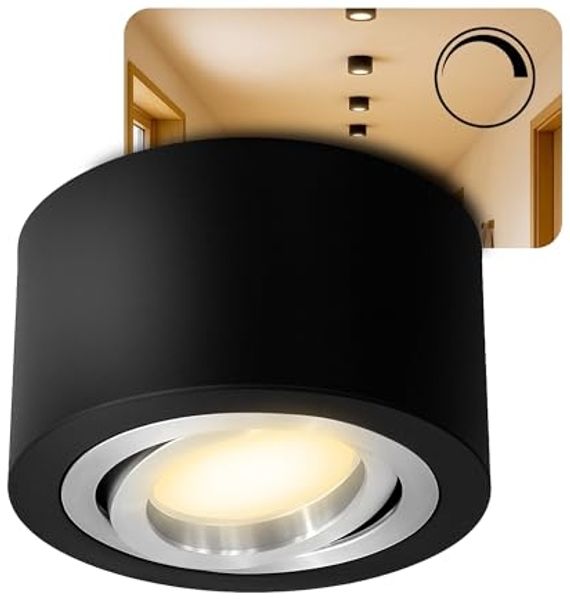 SSC-LUXon LED Aufbaustrahler LANTI Deckenspot schwarz schwenkbar mit LED Birne 4W 4-Stufen dimmbar, Warmweiß
