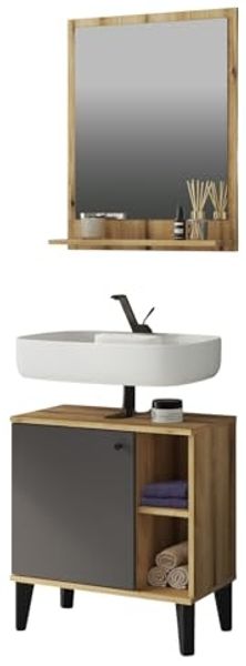 Badmöbel Set 2-teilig Torsby in grau und Eiche 60 cm