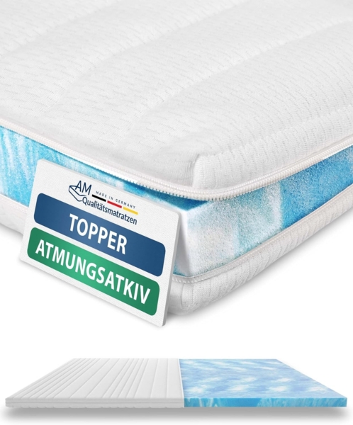 AM Qualitätsmatratzen, Topper für Boxspringbett, Druckentlastend, Matratzenauflage, Reißverschluss, 6 cm hoch, Hypersoftschaum, 80x200 cm