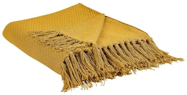 Beliani 'YARSA' Kuscheldecke, Baumwolle senfgelb, 125x150 cm