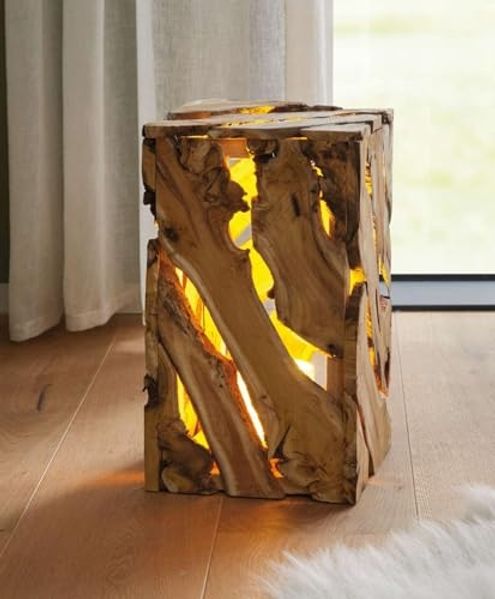 Dekoleidenschaft Dekosäule "Rustikal" LED Deko Säule aus Holz, Holzsäule mit Beleuchtung, Podest, Blumensäule, Pflanzen Hocker, Windlicht Ständer für Wohnzimmer