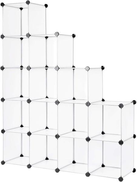 dibea Steckregal aus Kunststoff Schuhregal Aufbewahrungsregal modulares System, mit 16 Fächern á 30x30 cm transparent