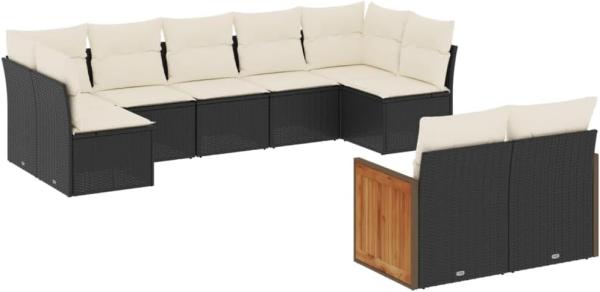 vidaXL 9-tlg. Garten-Sofagarnitur mit Kissen Schwarz Poly Rattan 3260369
