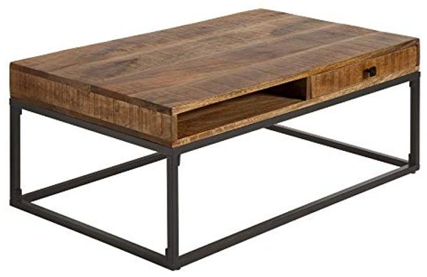 riess-ambiente Couchtisch IRON CRAFT 100cm natur / schwarz (Einzelartikel, 1-St), Wohnzimmer · Massivholz · Metall · eckig · mit Schublade · Industrial