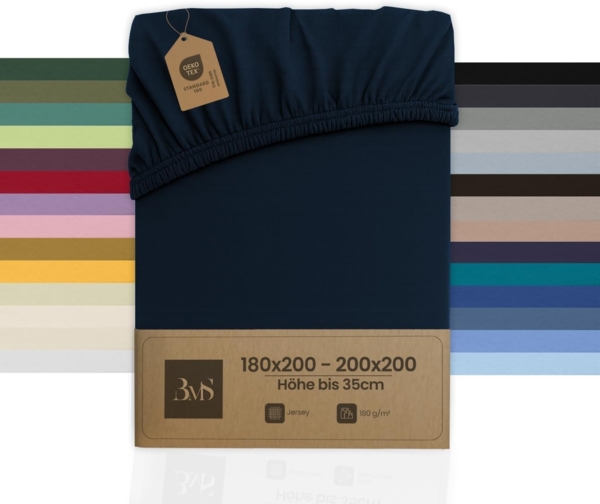 Bettwaesche-mit-Stil Jersey Spannbettlaken dunkelblau 180 – 200 x200cm Höhe bis 30cm