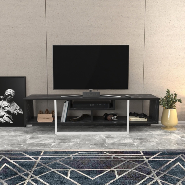 Hanah Home Stylish TV Stand, Black & White, 150 x 35.2 x 40 cm | 100% Melamine Coated Particle Board, 18 mm Thick | Modern Design for Living Room & Entertainment Spaces Bild 1