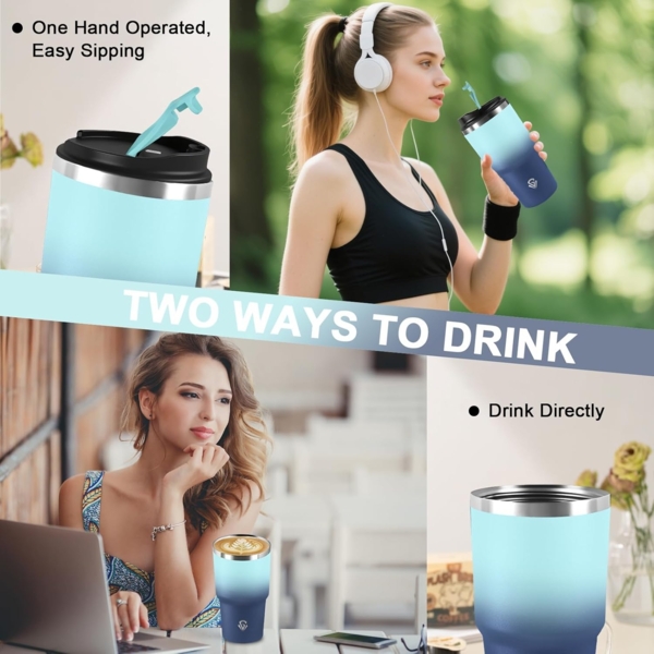 Grsta 20oz Thermobecher Kafferbecher to Go Vakuumisoliert, Trinkbecher Isoliert mit Trageriemen, 8h Heiß und 6h Kalt, Auslaufsichere Thermobecher, Isolierbecher für Heiß Kaltgetränke Bild 6