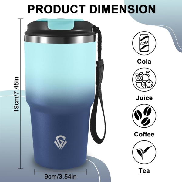Grsta 20oz Thermobecher Kafferbecher to Go Vakuumisoliert, Trinkbecher Isoliert mit Trageriemen, 8h Heiß und 6h Kalt, Auslaufsichere Thermobecher, Isolierbecher für Heiß Kaltgetränke Bild 3