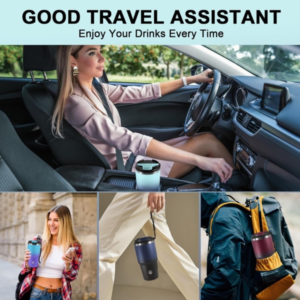 Grsta 20oz Thermobecher Kafferbecher to Go Vakuumisoliert, Trinkbecher Isoliert mit Trageriemen, 8h Heiß und 6h Kalt, Auslaufsichere Thermobecher, Isolierbecher für Heiß Kaltgetränke Bild 7