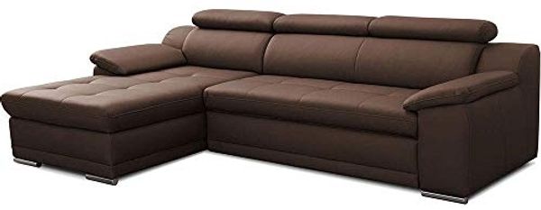 CAVADORE Schlafsofa Aniamo / Ledersofa in L-Form mit Bettfunktion, verstellbaren Kopfstützen und XL-Longchair / 270 x 80 x 165 / Kunstleder, Dunkelbraun