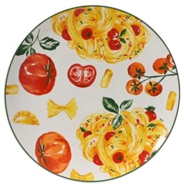 Decoris season decorations Teller, Teller Porzellan 26,9x2,7cm mit Pasta Motiv Weiß Rot Gelb Grün