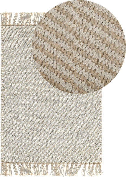 Teppich beige 50x80 cm Streifenmuster Kurzflor zweiseitig ALADAG