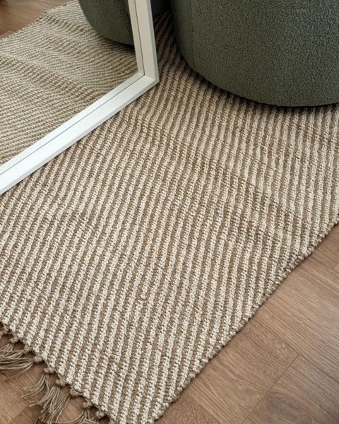 Teppich beige 50x80 cm Streifenmuster Kurzflor zweiseitig ALADAG Bild 7
