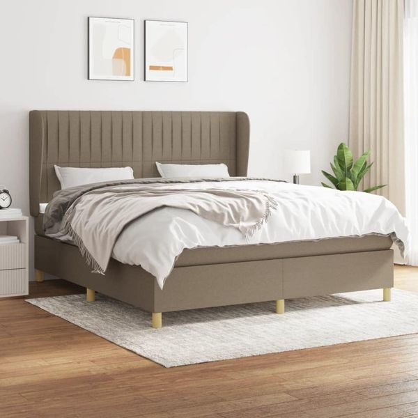 vidaXL Boxspringbett mit Matratze Taupe 160x200 cm Stoff 3128697
