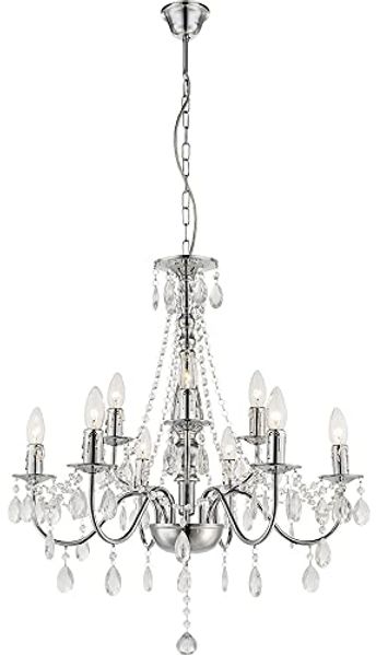Kronleuchter, Lüster, Chrom, Kristalle, 9-flammig, H 153cm