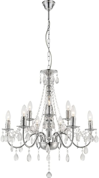 Kronleuchter, Lüster, Chrom, Kristalle, 9-flammig, H 153cm