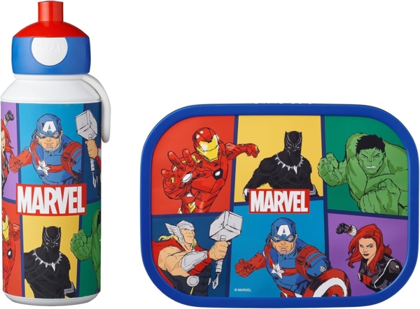 Mepal 'Campus' Lunch-Set mit Pop-up Trinkflasche & Lunch Box, Kunststoff Avengers, 400 ml / 750 ml