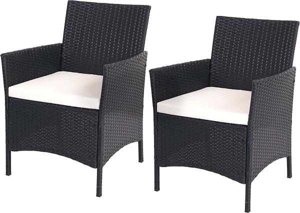 2er-Set Poly-Rattan Gartensessel Halden, Korbsessel ~ anthrazit, Kissen creme