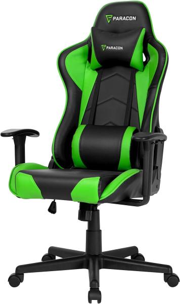 Paracon Brawler | Gaming Stuhl Bürostuhl Chefsessel Schreibtischstuhl Drehstuhl Ergonomisch mit Kippfunktion, Verstellbare Armlehnen, Kopfkissen, Nackenstützkissen, Rückenkissen | Grün