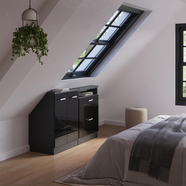 Dachschrägenschrank-Set Rion Schwarz Hochglanz/Anthrazit 2er Set Vicco Bild 6