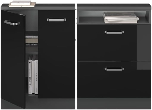 Dachschrägenschrank-Set Rion Schwarz Hochglanz/Anthrazit 2er Set Vicco Bild 8