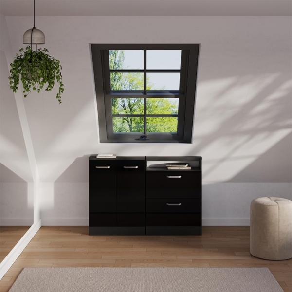 Dachschrägenschrank-Set Rion Schwarz Hochglanz/Anthrazit 2er Set Vicco Bild 2