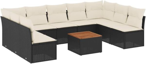 vidaXL 10-tlg. Garten-Sofagarnitur mit Kissen Schwarz Poly Rattan 3223788