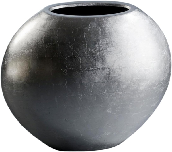 VIVANNO Bodenvase Exklusiver Pflanzkübel Fiberglas "Ovale", Silber Hochglanz - 59x29x50