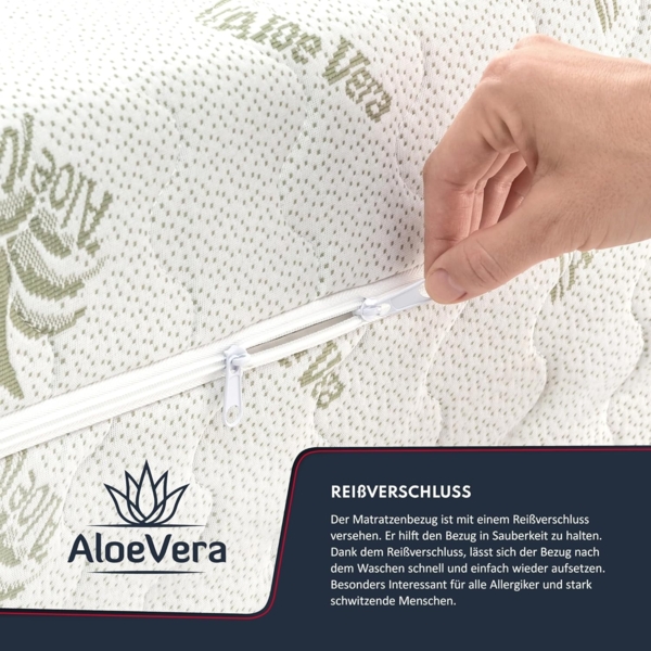 FDM Matratze 120x200 cm Härtegrad H3 H4 Höhe 18 cm Kaltschaummatratze HR-Schaum Visco-Schaum 7 Komfortzonen mit Hypoallergenem Waschbarem Aloe Vera Bezug Oeko-Tex Lunera Max Bild 7