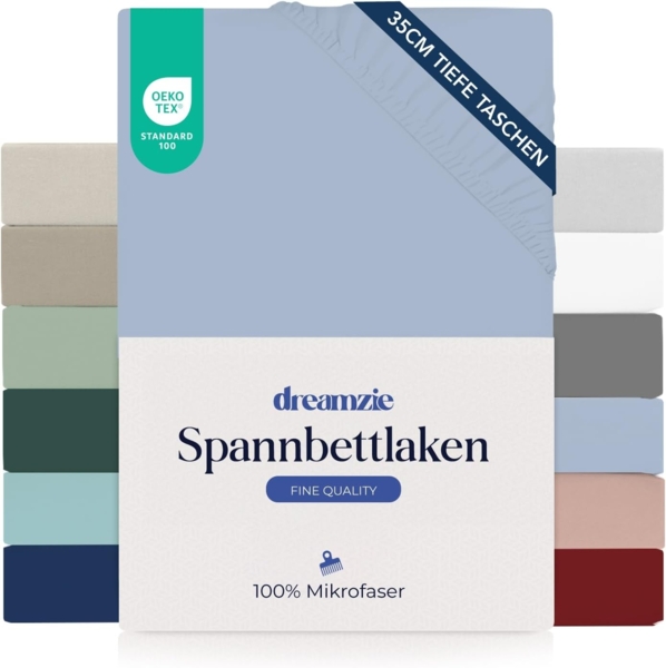Dreamzie Spannbettlaken 80x190/200cm - 35 cm Tiefe Tasche - 100% Mikrofaser Bettlaken - Blau, Schadstoffgeprüft(Oeko TEX), Bettlaken mit Gummizug