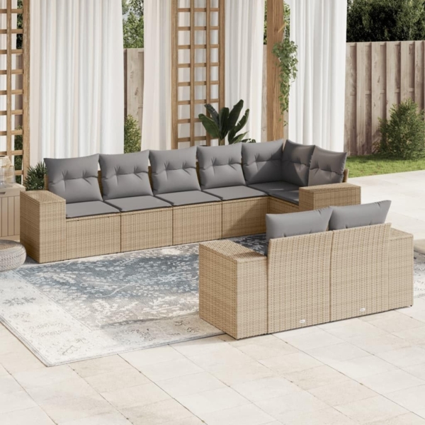 vidaXL 8-tlg. Garten-Sofagarnitur mit Kissen Beige Poly Rattan 3255156 Bild 2