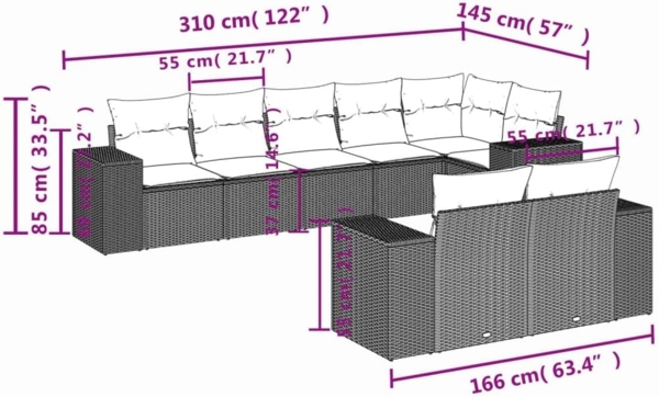 vidaXL 8-tlg. Garten-Sofagarnitur mit Kissen Beige Poly Rattan 3255156 Bild 3