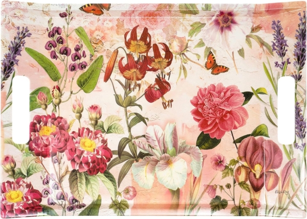 Lashuma Tablett Wildblumen, Melamin, (1-tlg), rosa Teetablett 38x27 cm zum Anrichten