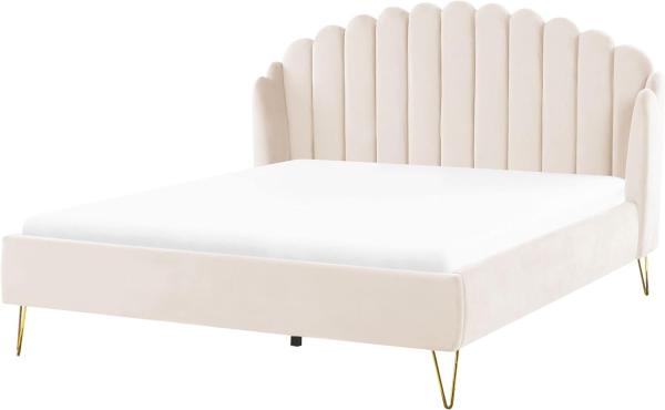 Samtbett Samtstoff hellbeige Lattenrost 180 x 200 cm AMBILLOU