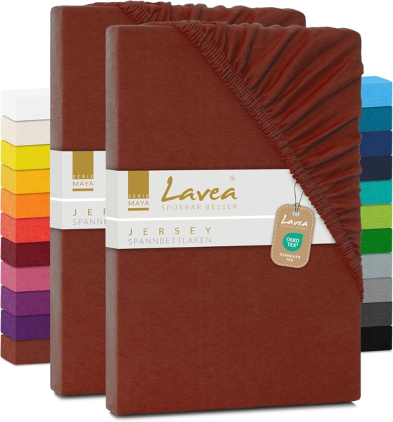 Lavea Spannbettlaken Maya, in Gr. 60x140, 90x200, 120x200, 140x200, 180x200 oder 200x220 cm, Baumwolle, Gummizug: rundum, (2 Stück), Jersey Spannbetttuch für Topper, Boxspring- und Wasserbetten