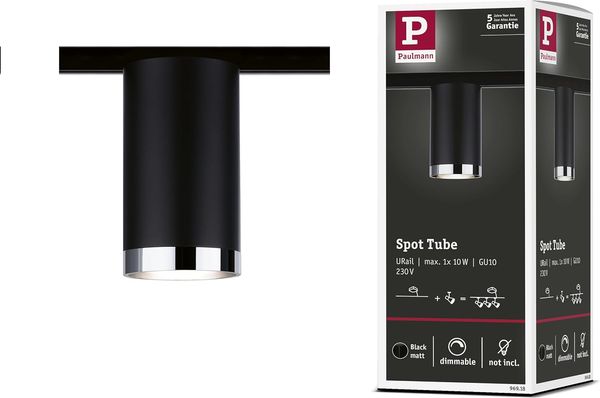 Paulmann 96918 URail LED-Spot Tube max. 10W GU10 Schwarz matt Metall/Kunststoff
