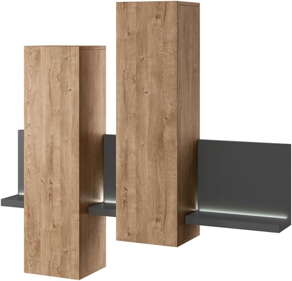 Hängeschrank Broto Stauraumschrank 152x35x142cm anthrazit Ribbeck Eiche grifflos Bild 1